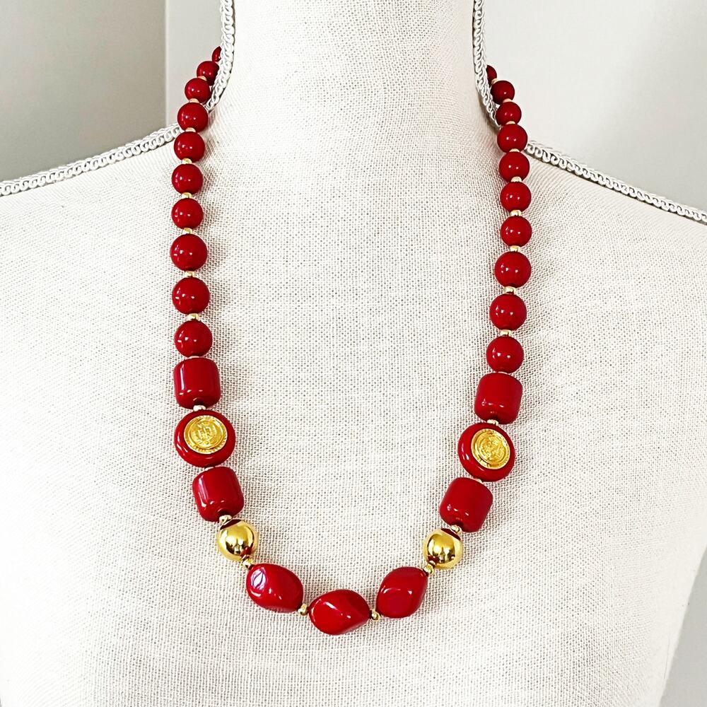 Liz Claiborne Vintage Red Bead Necklace
